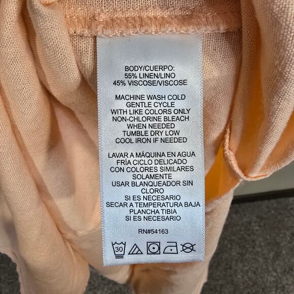 Women's DKNY Peach V-Neck Linen Blend Maxi Dress Side Slits | Size Medium - Picture 9 of 9